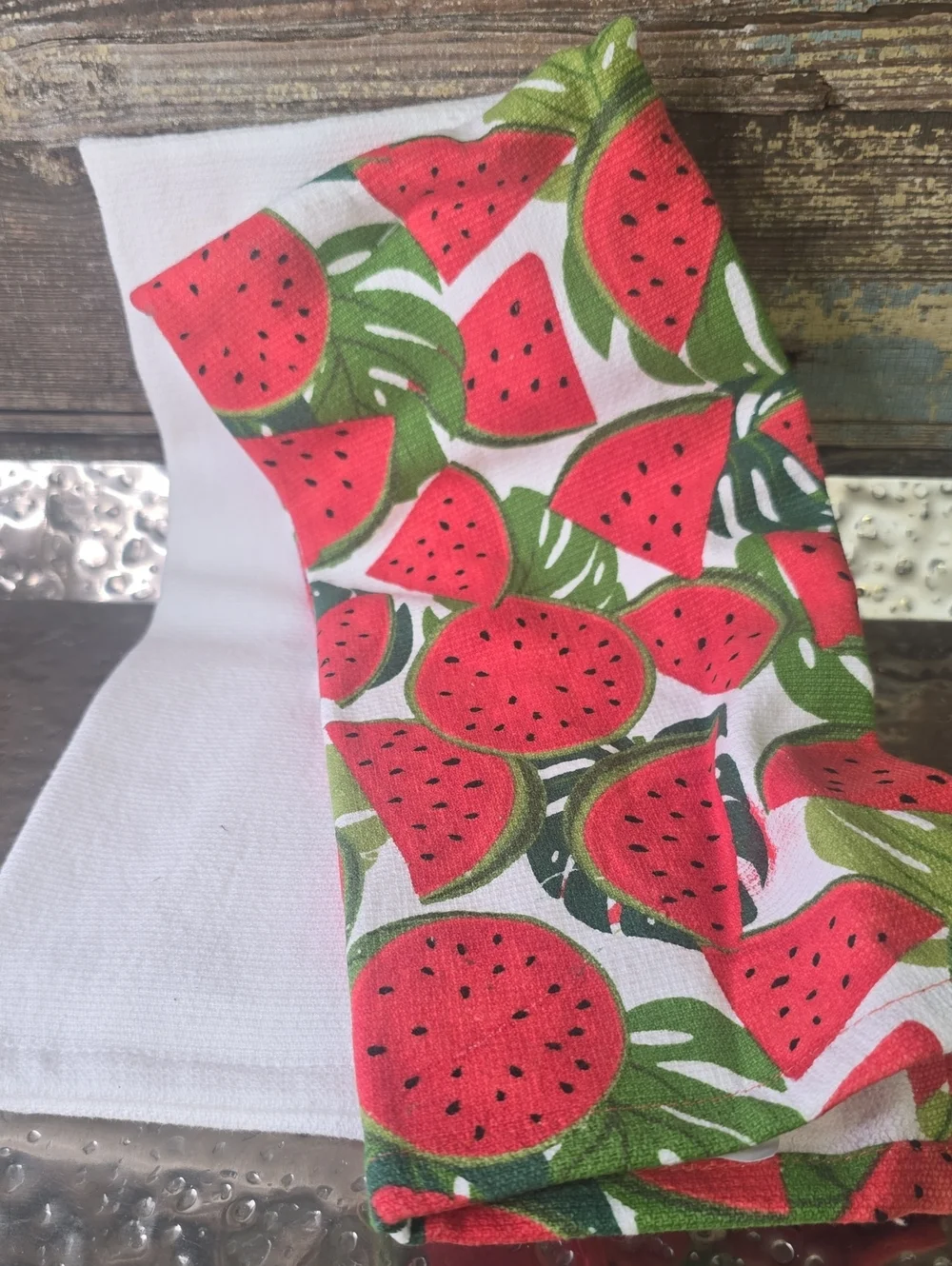 Hello Summer Watermelon Kitchen Towel Set - White and Red, NWT